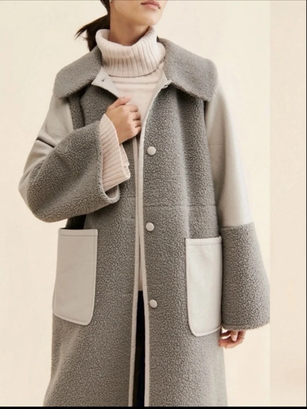 Baum und Pferdgarten Dea Shearling Two Tone Overcoat Gray Large